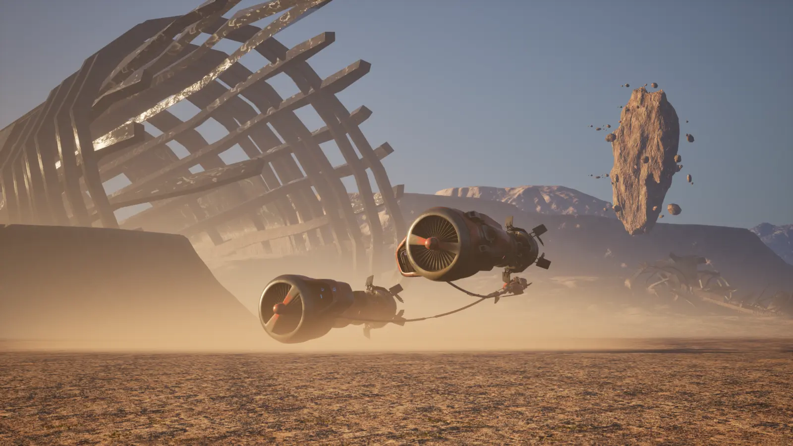 Moon environment with low-gravity racing zone