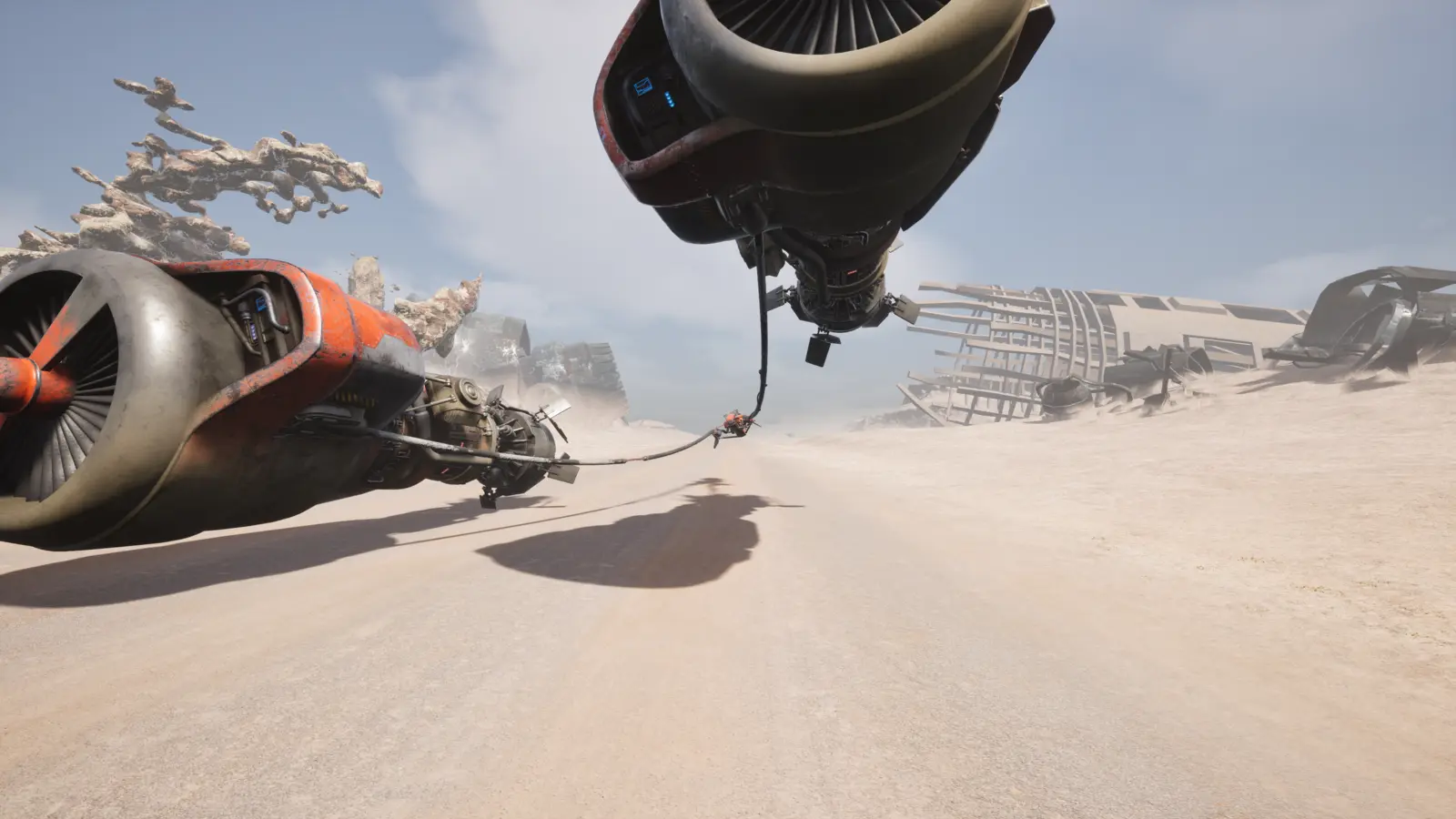 Third-person view of the Scarab mid-drift
